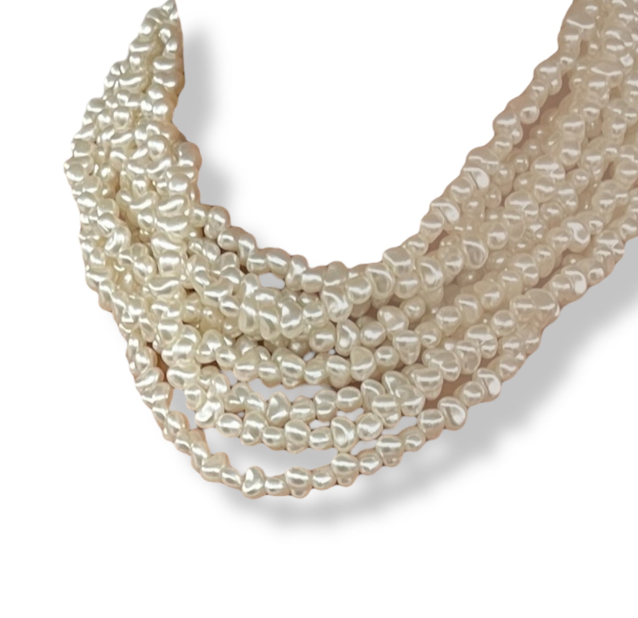 El Yapımı Pirinç Form Bej Çok Sıra İnci Choker