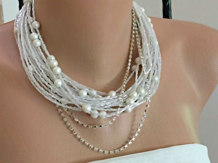 El Yapımı Kristal ve İnci Tasarım Choker