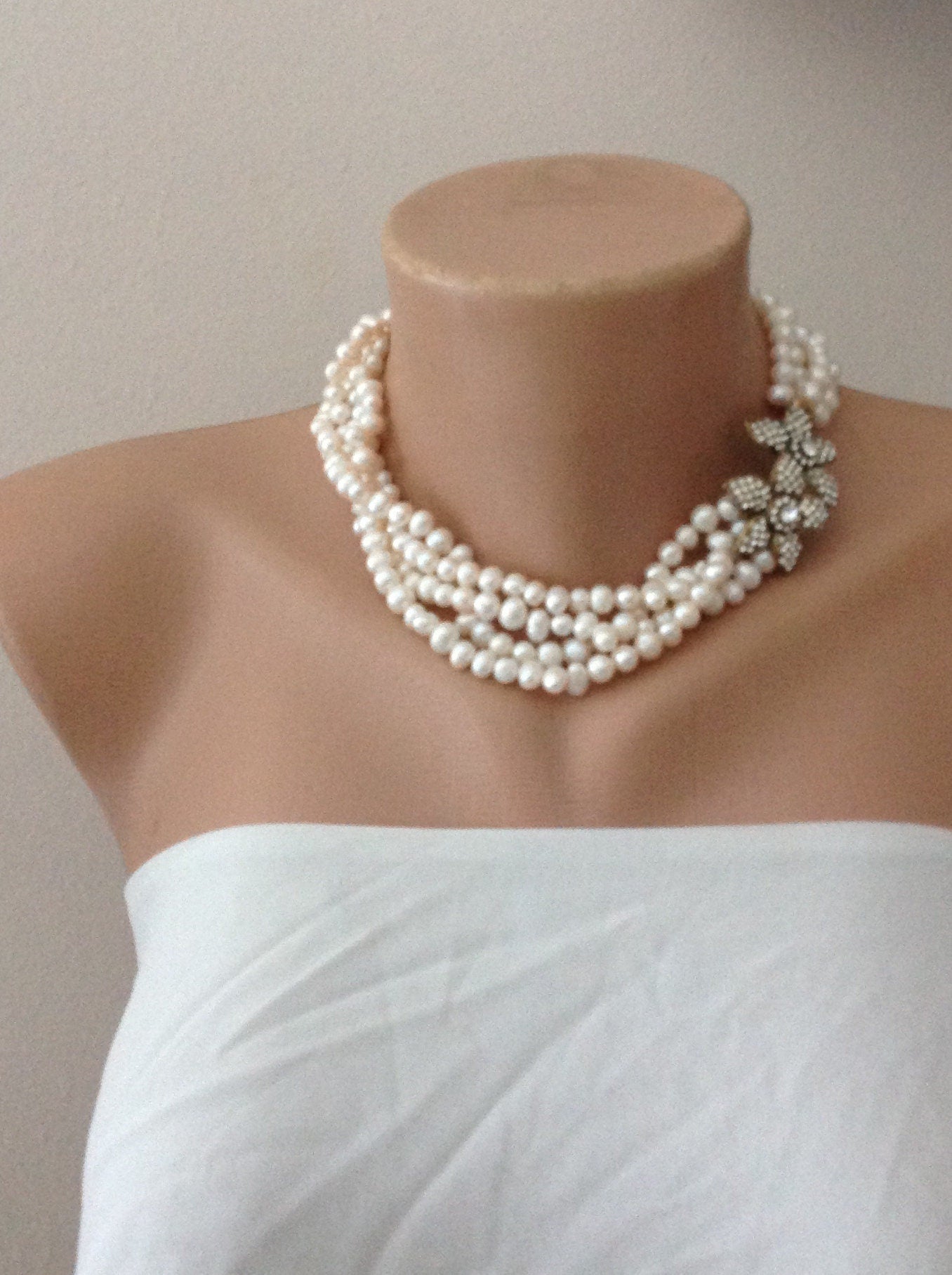Handmade, Multi strand Rice Shape Freshwater Pearl Choker