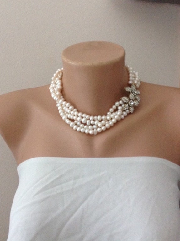 Handmade, Multi strand Rice Shape Freshwater Pearl Choker